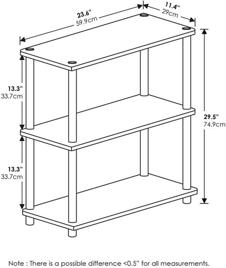 Furinno 3-Tier Industrial Bookcase Compact Bookshlef Multipurpose Open Storage Shelf Display Rack