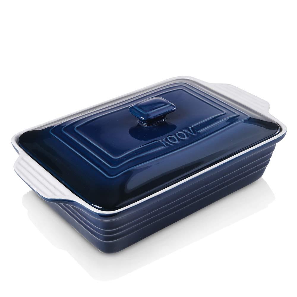 Ceramic Casserole Dish With Lid, Covered Rectangular Set, Lasagna Pan for Cooking, Baking Dish for Dinner, 9 x 13 Inches, Gradient Series (Gradient Blue)