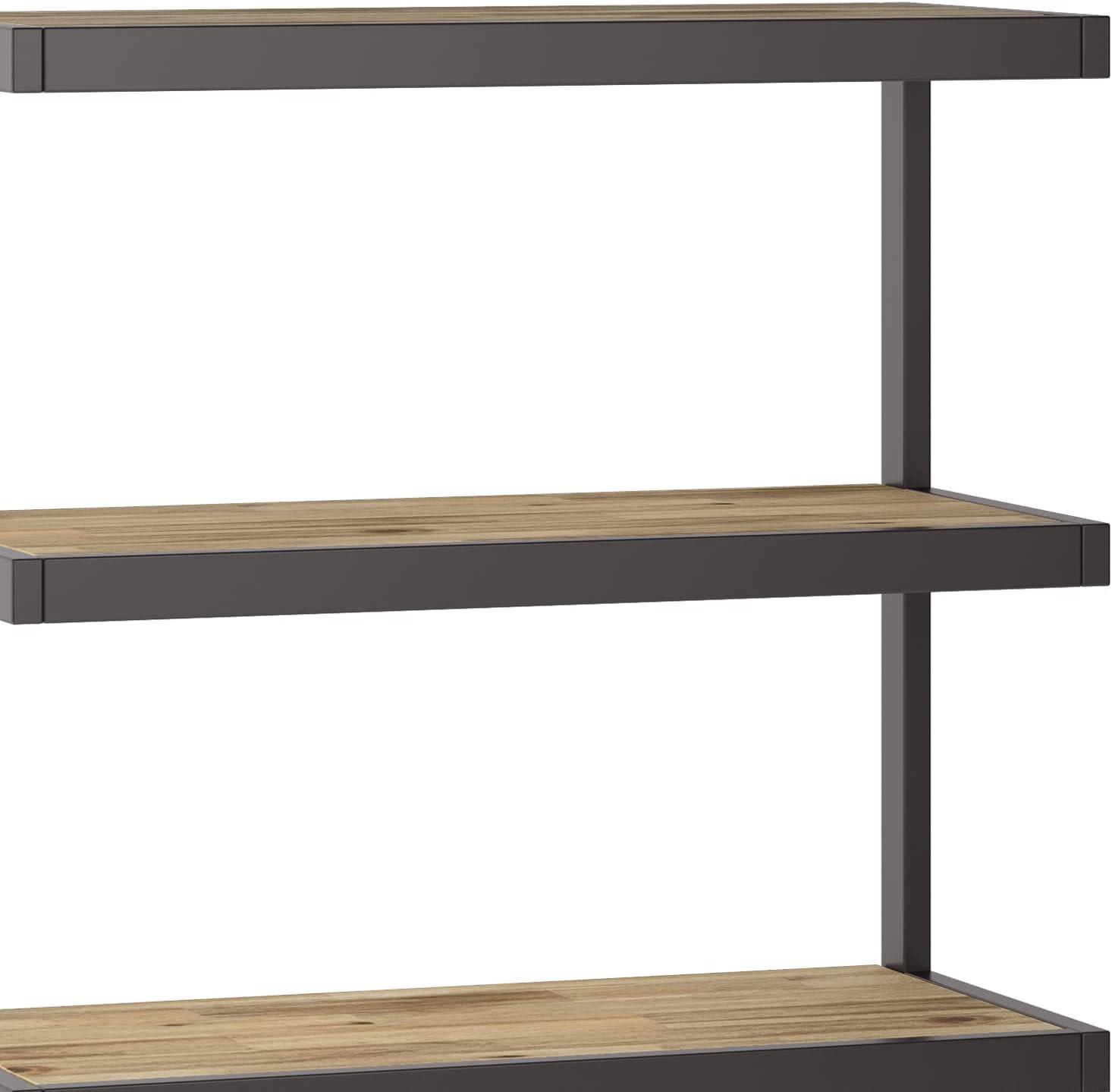 Distressed Golden Wheat Acacia Wood and Metal Bookcase
