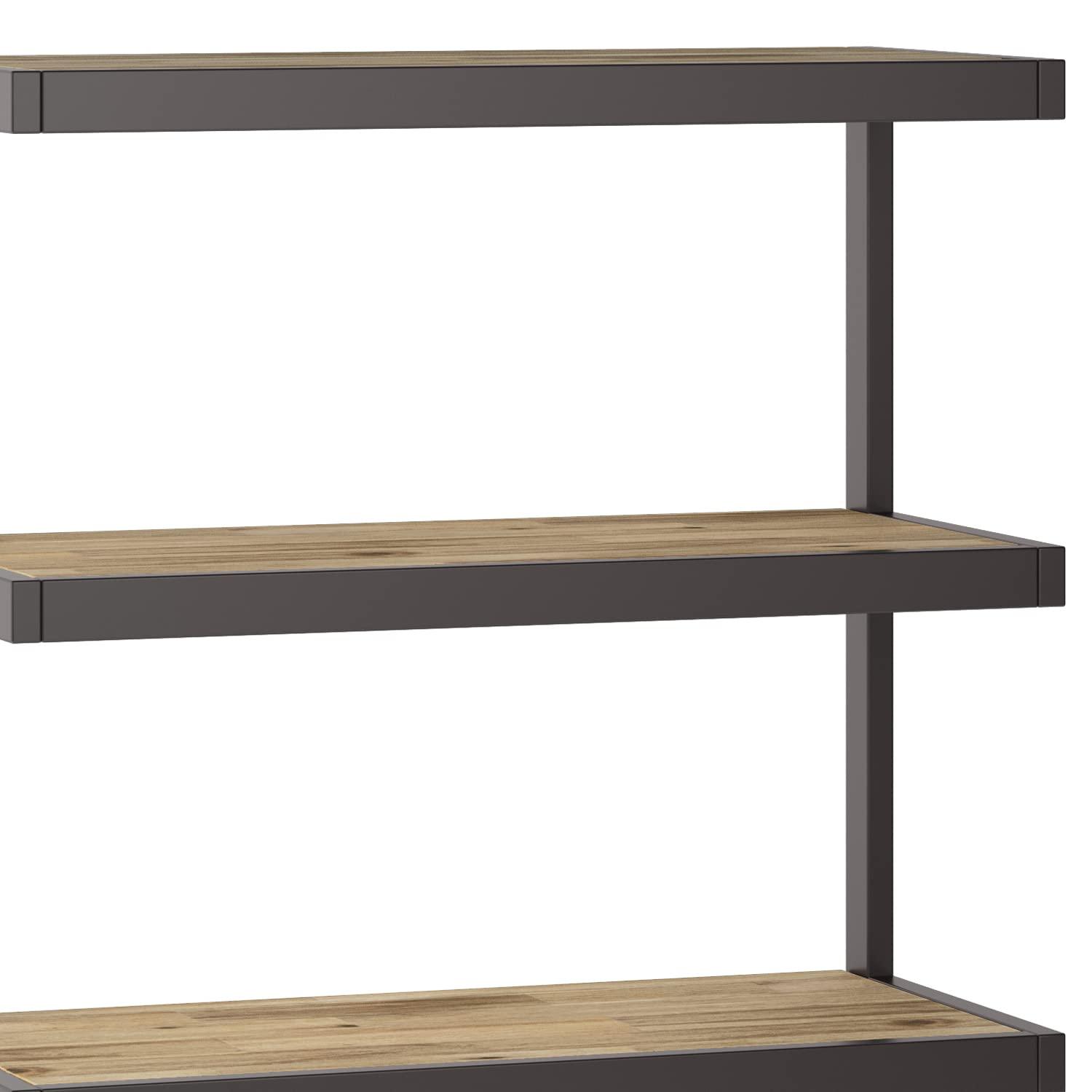 Distressed Golden Wheat Acacia Wood and Metal Bookcase