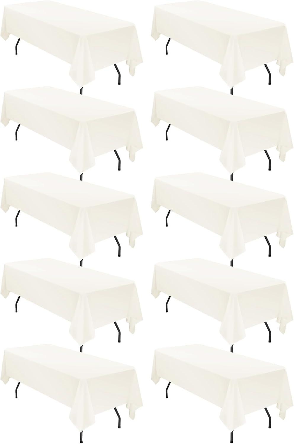 10 Pack Beige Tablecloth 60x102 inch Polyester Fabric Tablecloths for 6 Foot Rectangle Tables Wrinkle Resistant Linen Tablecloth Washable Table Covers for Party Wedding Events and Camping