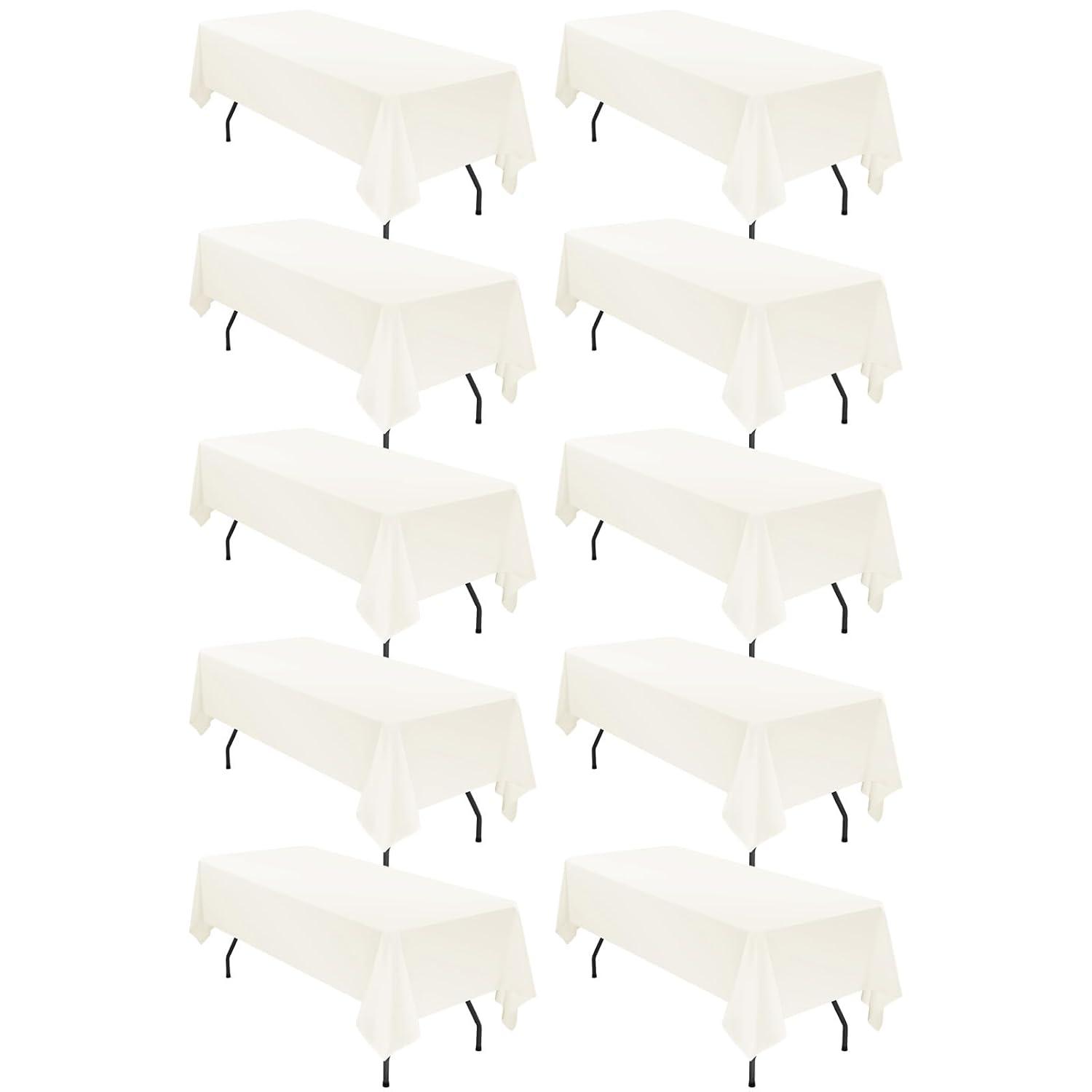 10 Pack Beige Tablecloth 60x102 inch Polyester Fabric Tablecloths for 6 Foot Rectangle Tables Wrinkle Resistant Linen Tablecloth Washable Table Covers for Party Wedding Events and Camping
