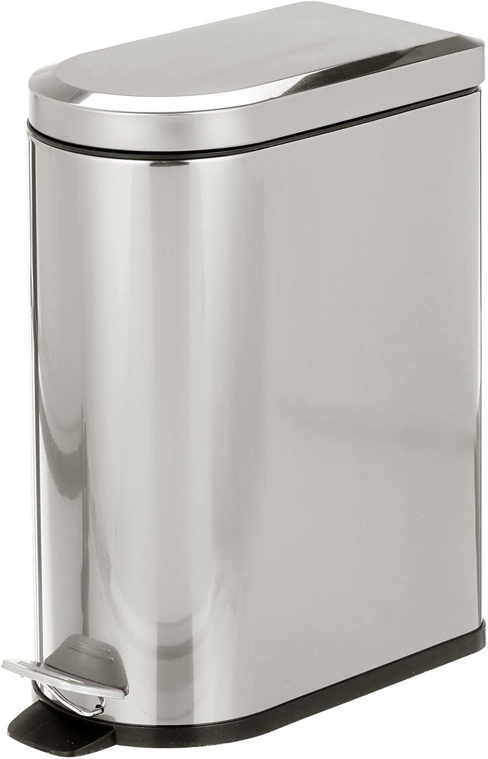 mDesign Small 2.6 Gallon Steel Metal Step Trash Can for Bathroom, Brushed/Chrome