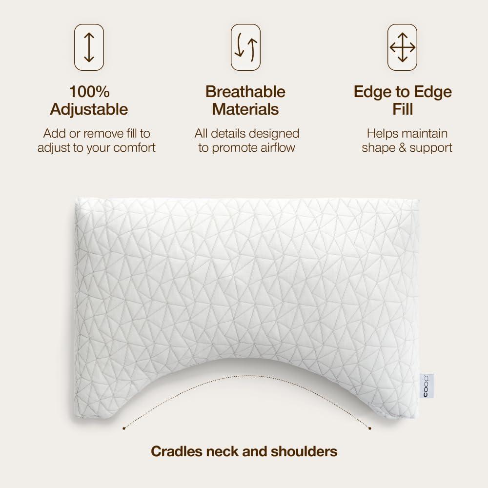 Coop Home Goods The Original Crescent Adjustable Pillow, Queen Bed Pillows for Shoulder, Neck & Head Support - Medium Firm for Back & Side Sleeper