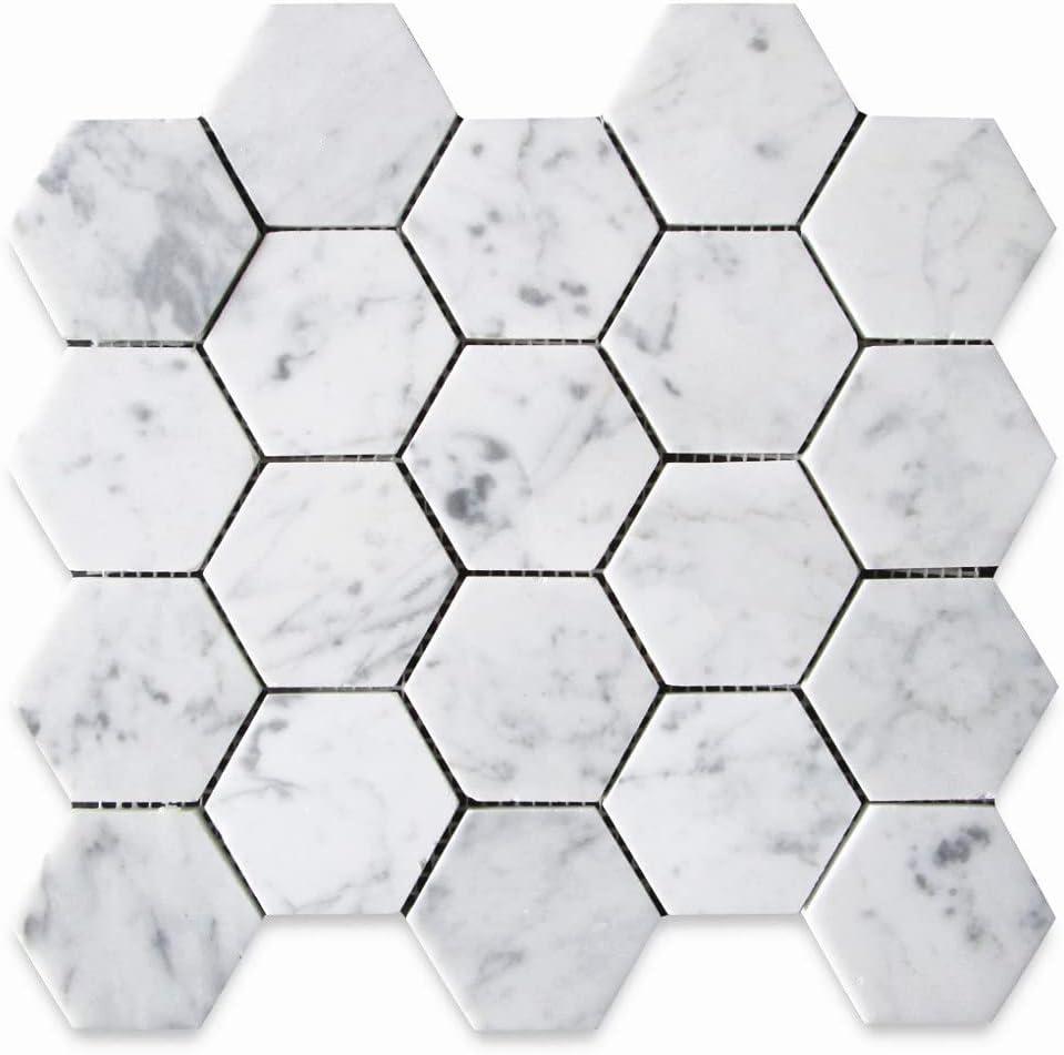 Carrara White Marble Hexagon Mosaic Tile for Bathroom and Outdoor