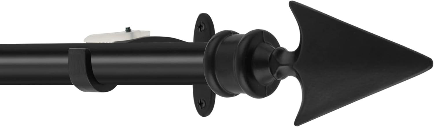 Deco Essential 36 to 66 Inches Adjustable Curtain Rod for Windows with Flat Arrow Finials & Bracket Set (3/4'' Diameter,Black)