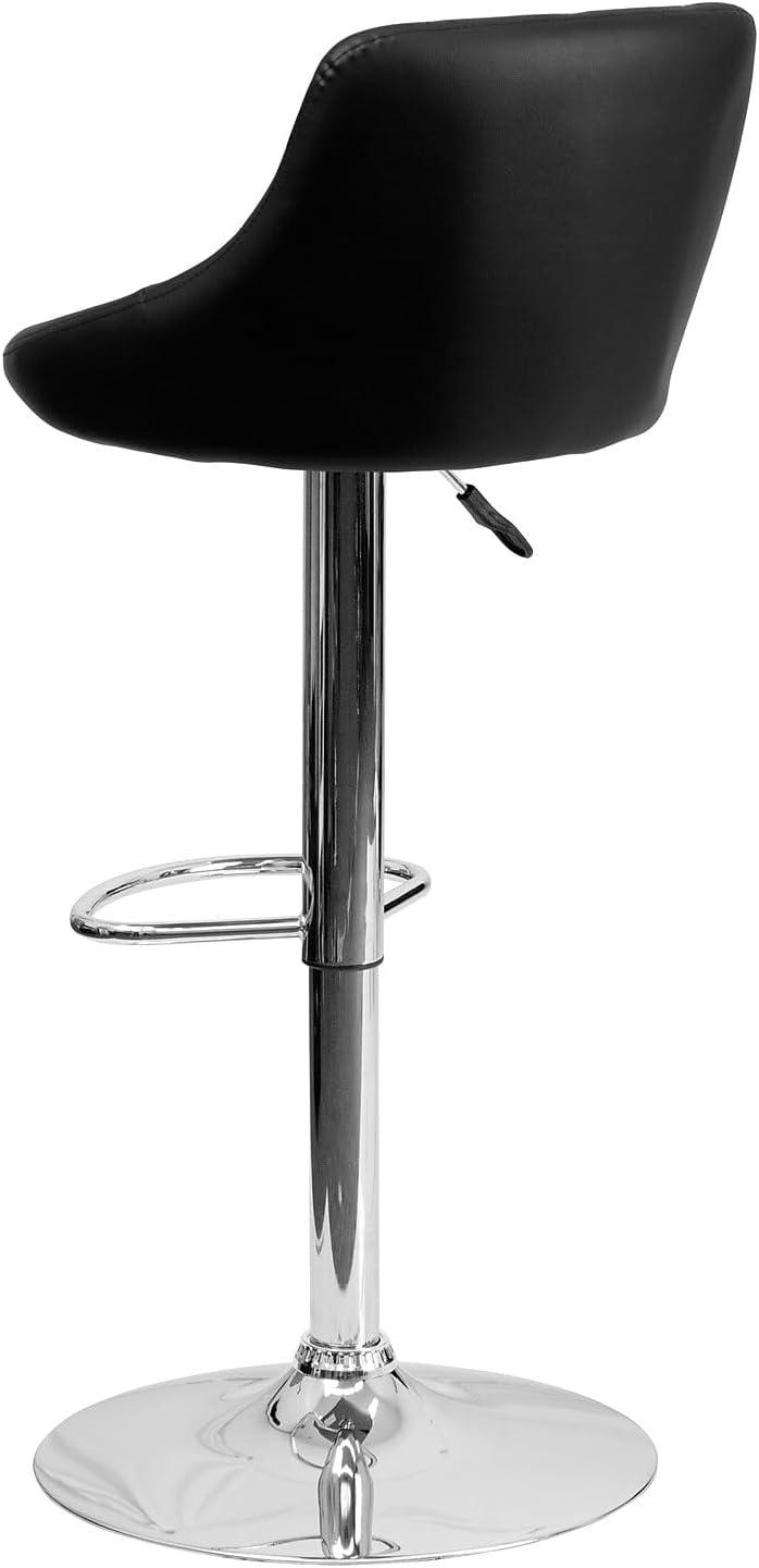 Contemporary Black Vinyl Adjustable Swivel Barstool with Chrome Base