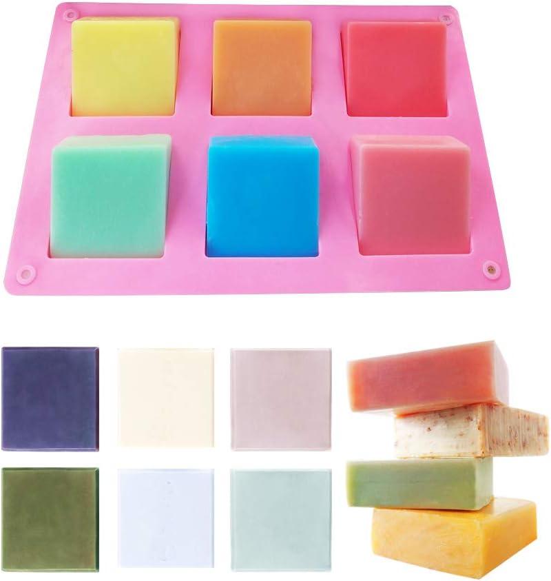 3 Pack Silicone Soap Molds, 6 Cavities Rectangle Silicone Soap Molds, Great for Homemade Craft Soap Mold, Chocolate Mold, Cake Mold ＆ Ice Cube Tray - Just Pop Out（Pink & Blue & Purple）