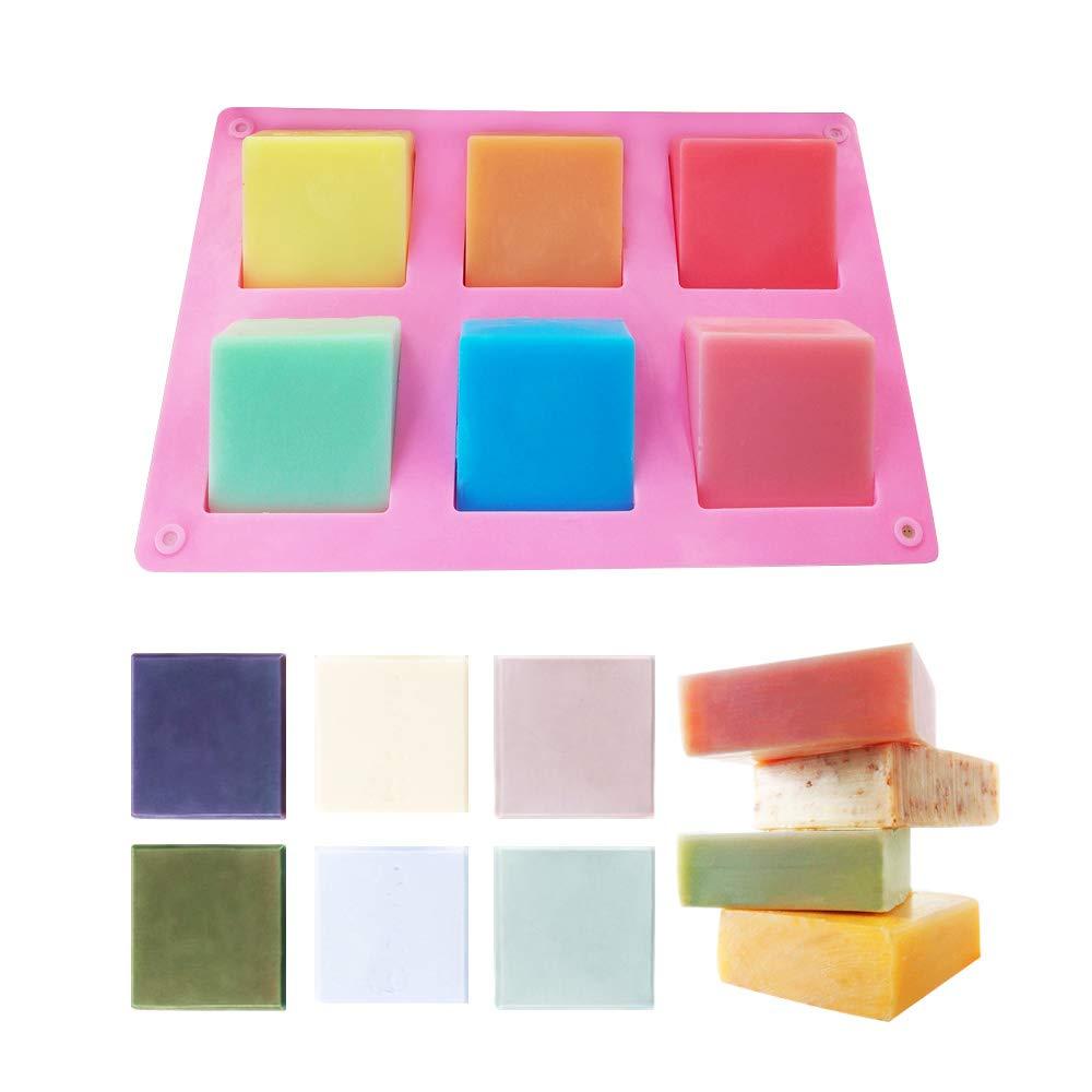 3 Pack Silicone Soap Molds, 6 Cavities Rectangle Silicone Soap Molds, Great for Homemade Craft Soap Mold, Chocolate Mold, Cake Mold & Ice Cube Tray - Just Pop Out(Pink & Blue & Purple)