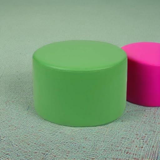Modern Green Vinyl Round Ottoman with Plywood Frame - 12" Height
