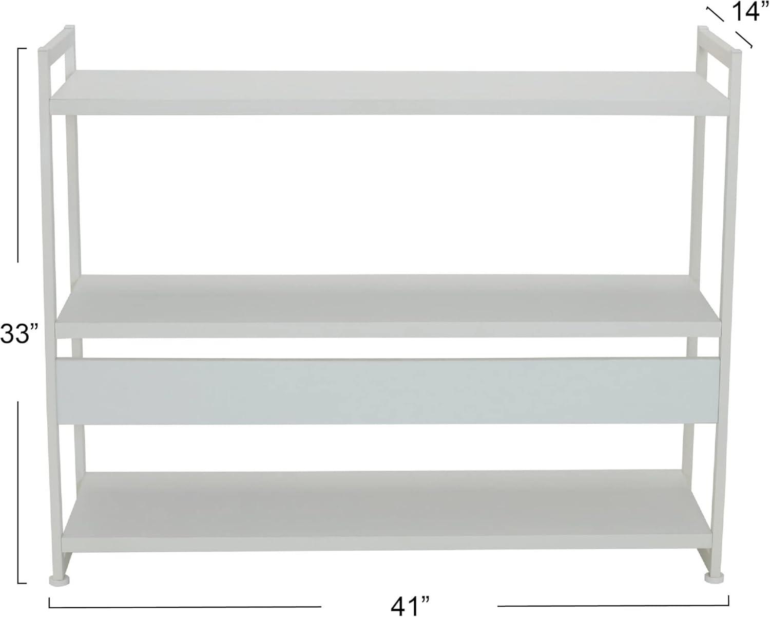 Household Essentials Jamestown Wide 3 Shelf Open Storage Bookshelf Scandinavian White and White Metal