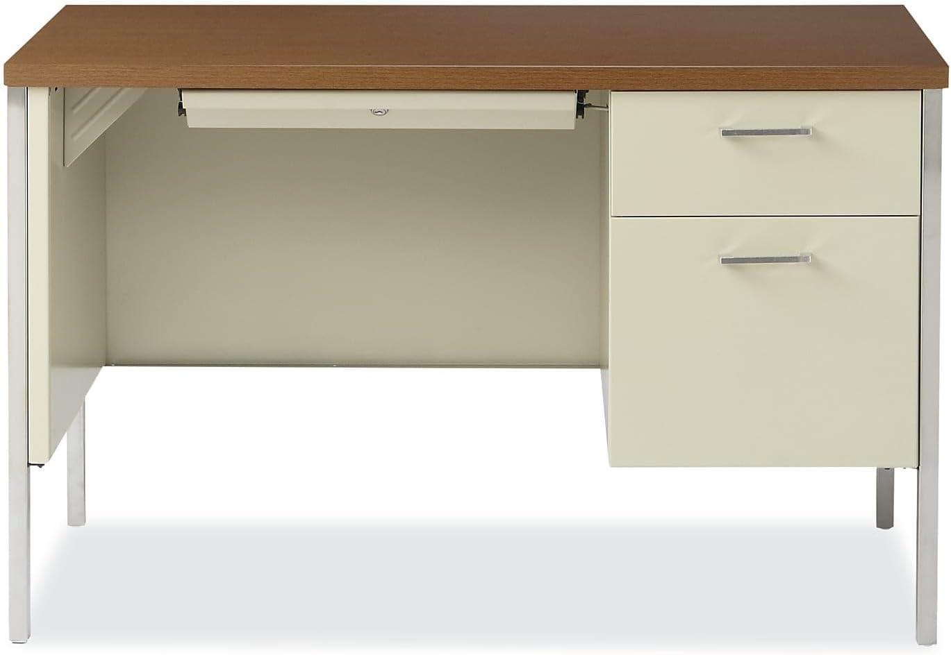 Cherry and Putty Rectangular Pedestal Desk with Drawers