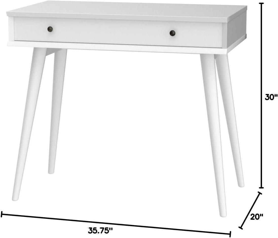 Camaflexi Mid Century Modern Desk Solid Wood Writing Table for Small Spaces, White