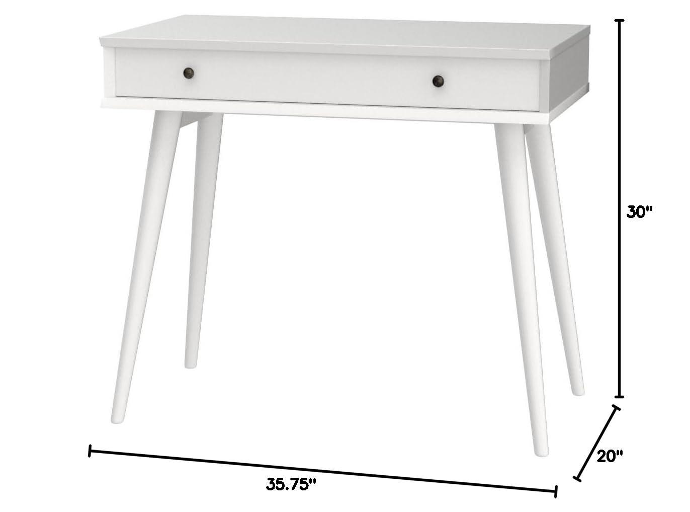 Camaflexi Mid Century Modern Desk Solid Wood Writing Table for Small Spaces, White