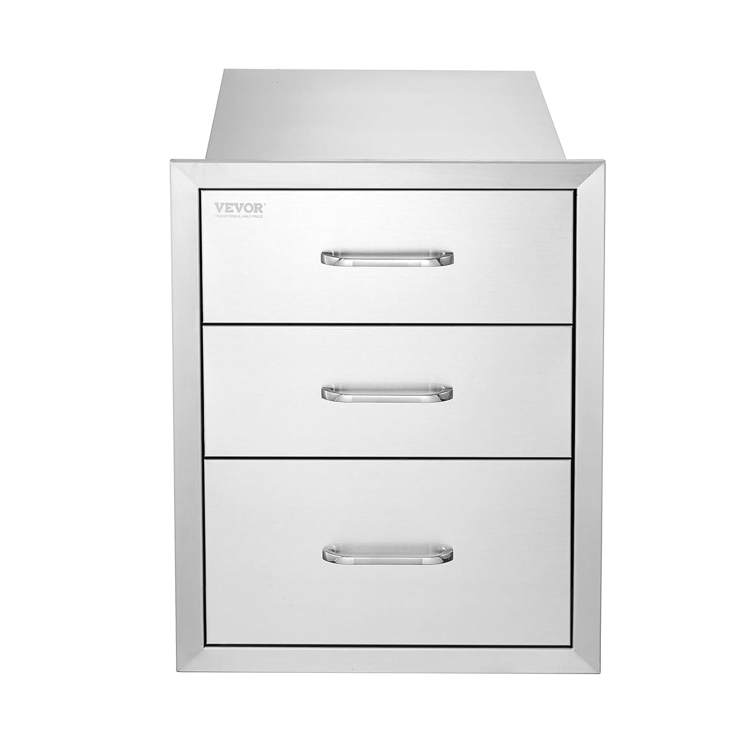 18x23 Inch Outdoor Kitchen Stainless Steel Triple Access BBQ Drawers with Chrome Handle, 18 x23 x 23 Inch 18 x 23 x 23 inch