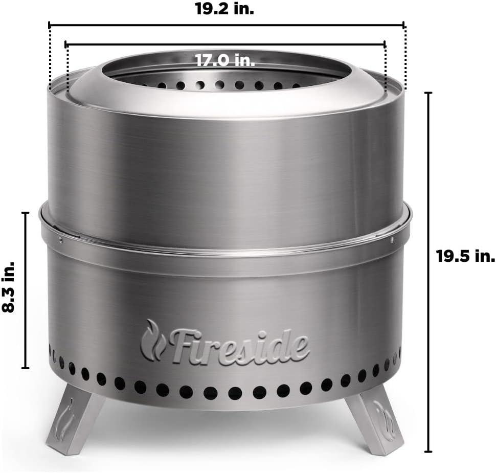 19" Smokeless Fire Pit, Detachable Stainless Steel Camping Stove with Stand, Removable Ash Pan, Nested Design