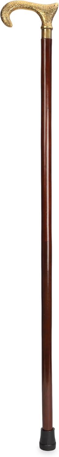 Ajuny Walking Sticks for Men Women Seniors Durable Folding Wooden Canes T Shape with Decorative Brass Handle Golden Finish Wood Cane 36 inch