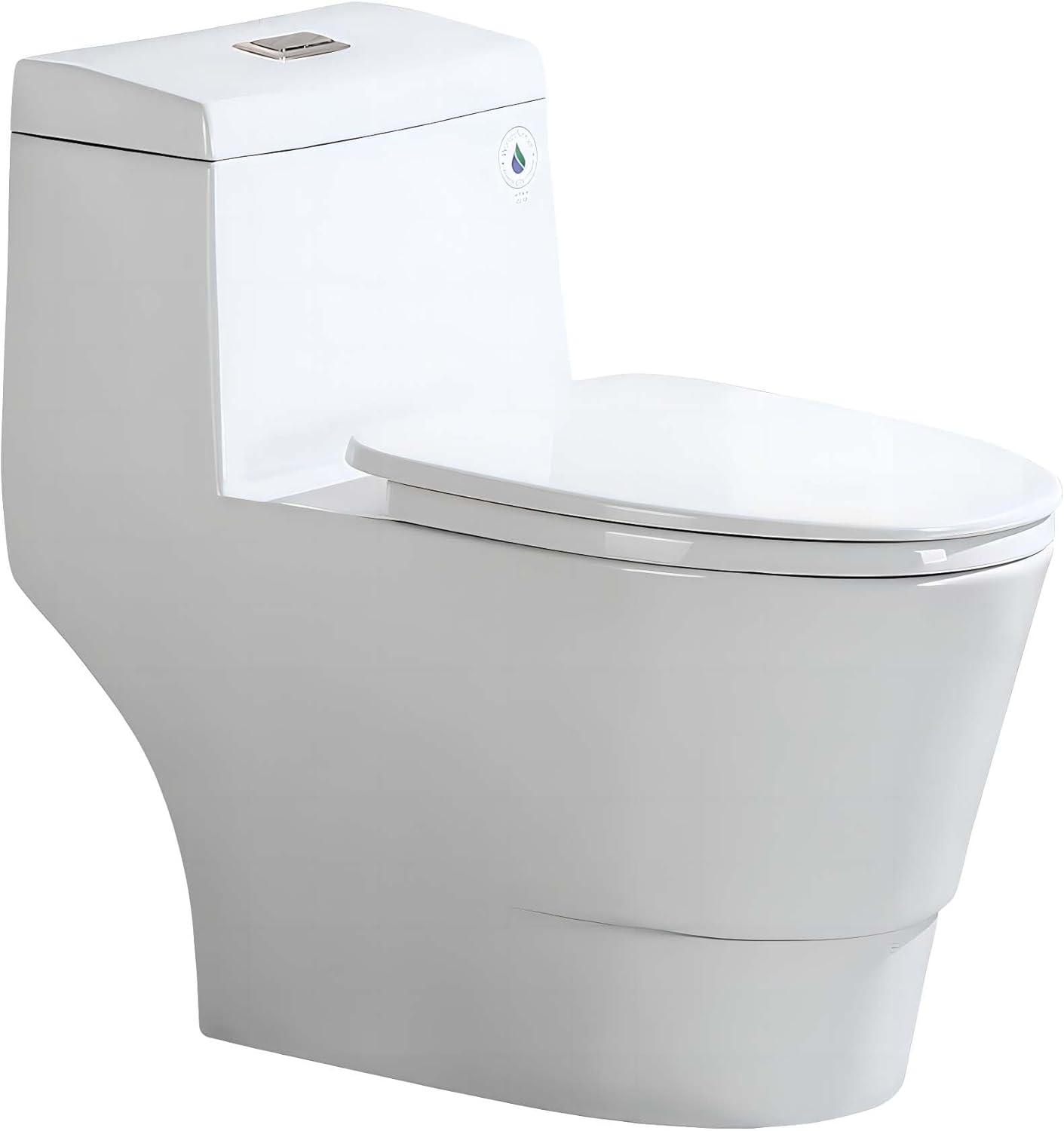 WoodBridge 1.28 GPF Elongated One Piece Dual-Flush Toilet with Soft-Closing Seat,MAP Flushing 1000G B0750-B/N