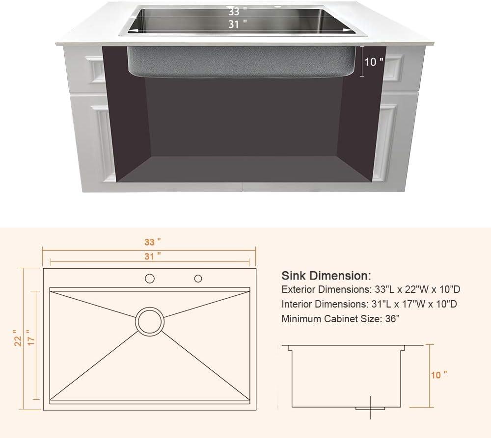 33 Inch Stainless Steel Farmhouse Workstation Kitchen Sink