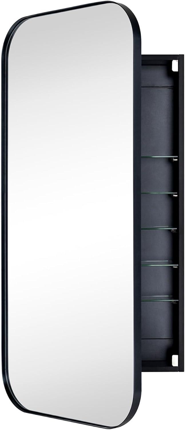 TEHOME Black Surface and Recessed Mount Rectangular Stainless Steel Metal Framed Bathroom Medicine Cabinet with Mirror, 22'' W x 30'' H