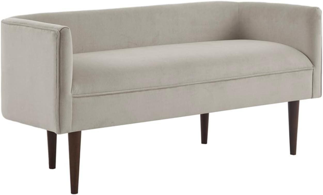 Cream Velvet Upholstered Bench with Solid Wood Legs