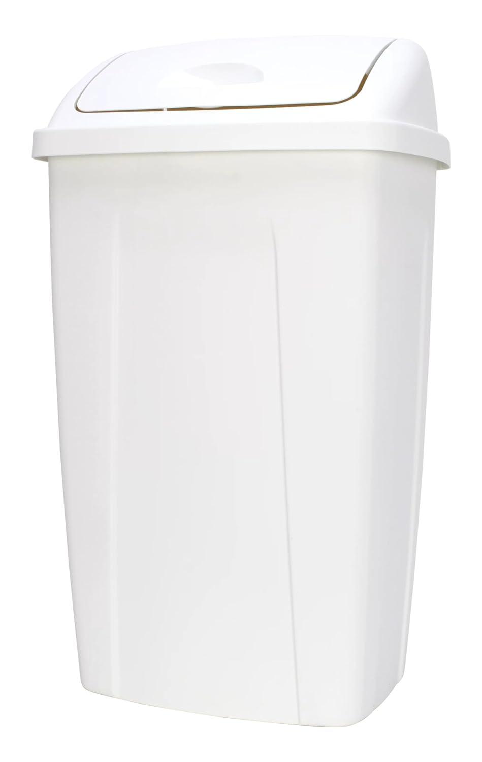 Mainstays Kitchen Trash Can, 13 Gallon, Plastic Swing Top Garbage Bin, White