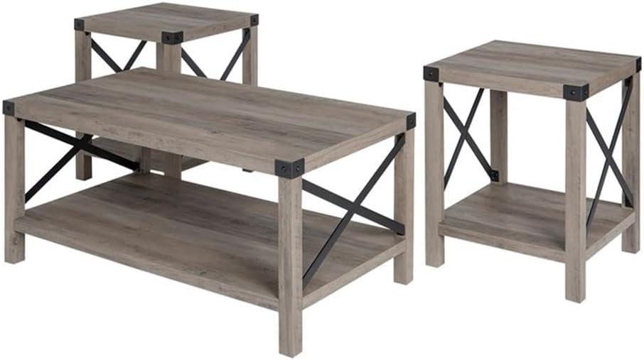 Home Square 4 Piece Set with TV Stand, Coffee Table and 2 End Tables in Oak