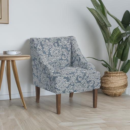 Classic Swoop Arm Chair Jacobean Print Denim - HomePop: Upholstered Polyester, Foam Fill, Hardwood Frame