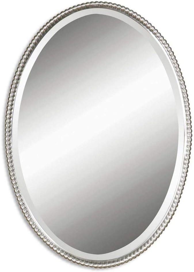 Transitional Silver Oval Wood Wall Mirror