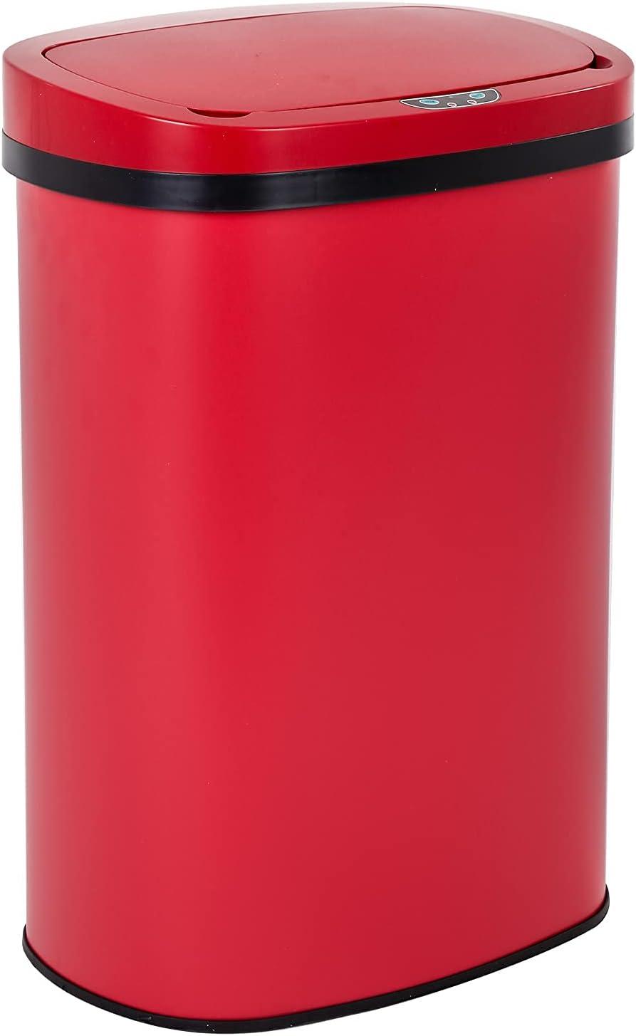 13 Gallon 50L Touch Automatic Stainless Steel Trash Can Garbage Can Metal Trash Bin with Lid for Kitchen Living Room Office Bathroom, Electronic Sensor Automatic Trash Can - Red