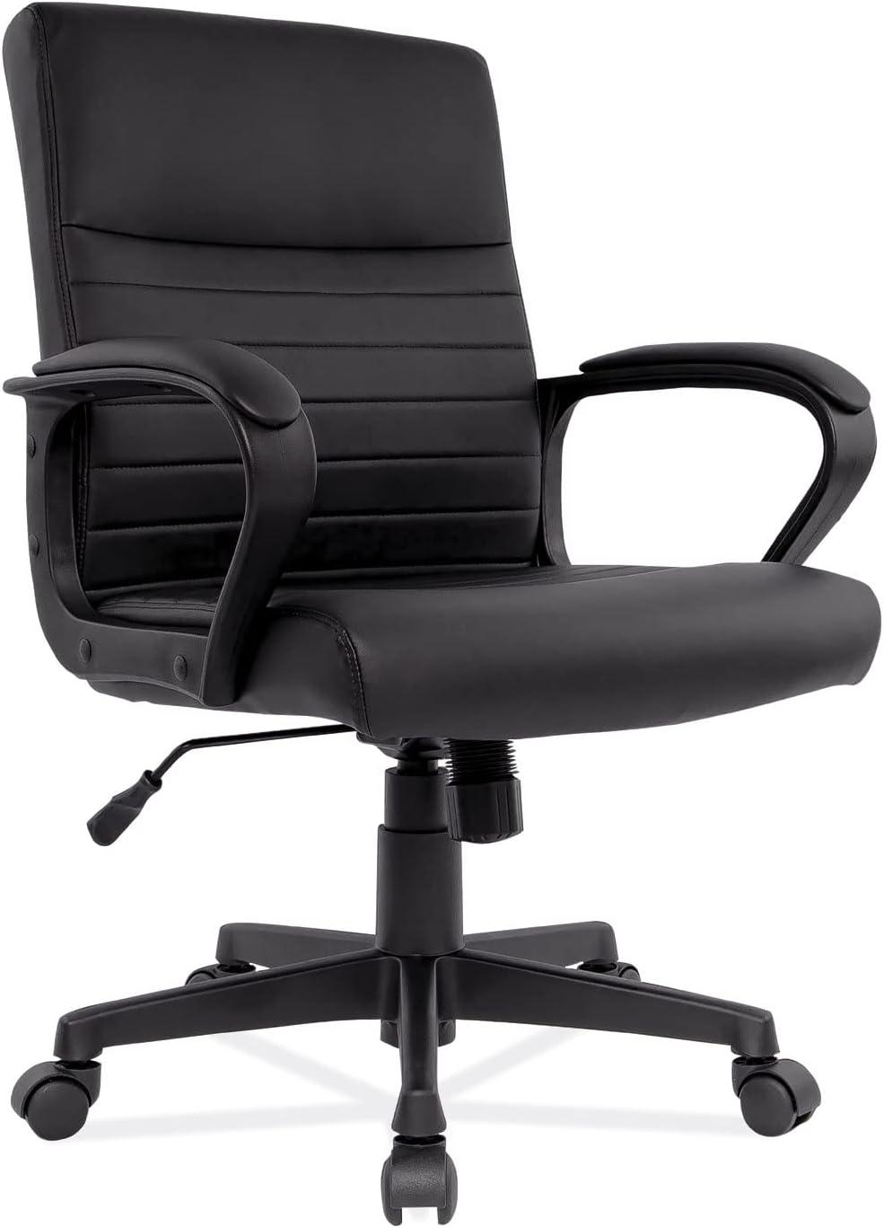 Sleek Executive Black Leather Manager Chair with Adjustable Height