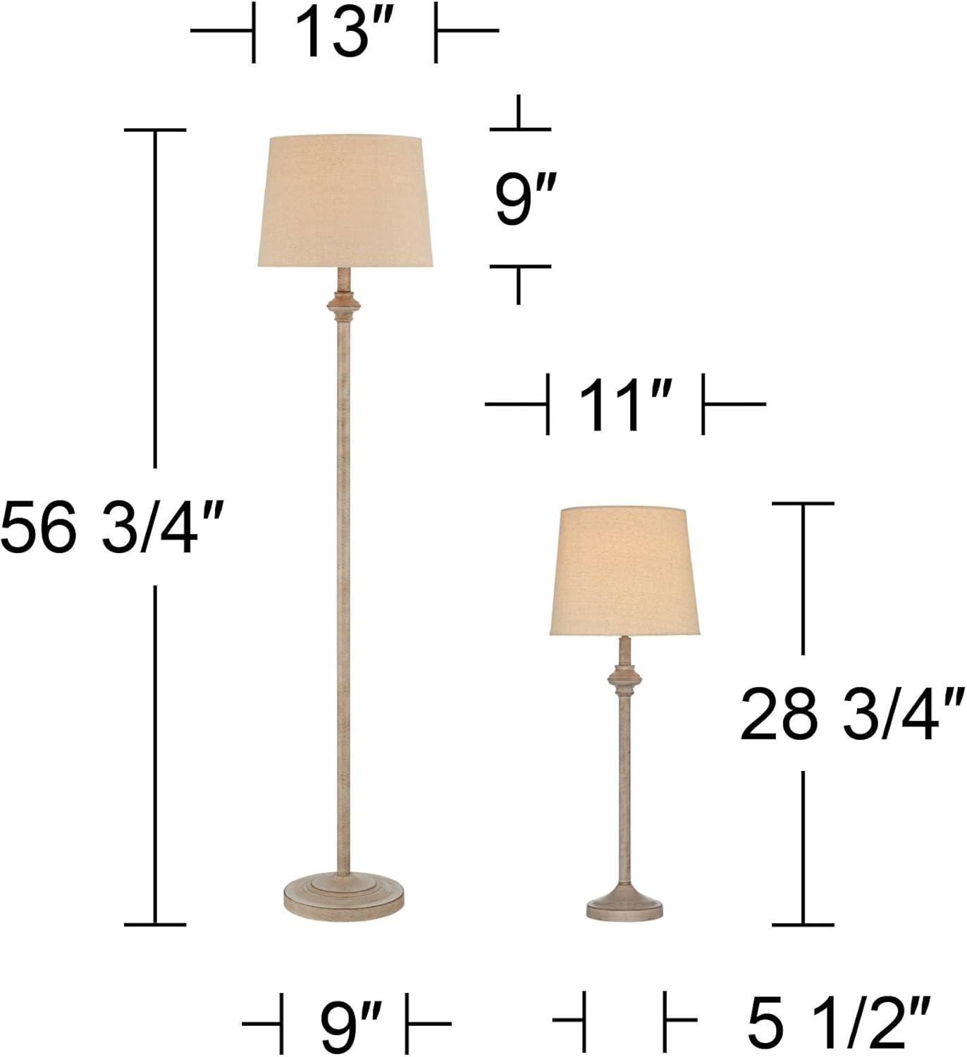 360 Lighting Carter Rustic Farmhouse 3 Piece Table Floor Lamp Set Beige Metal Cream Fabric Tapered Drum Shade for Living Room Bedroom Office House