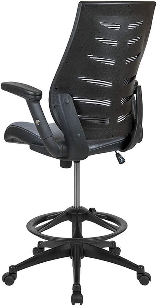 Flash Furniture High Back Mesh Spine-Back Ergonomic Drafting Chair with Adjustable Foot Ring and Adjustable Flip-Up Arms