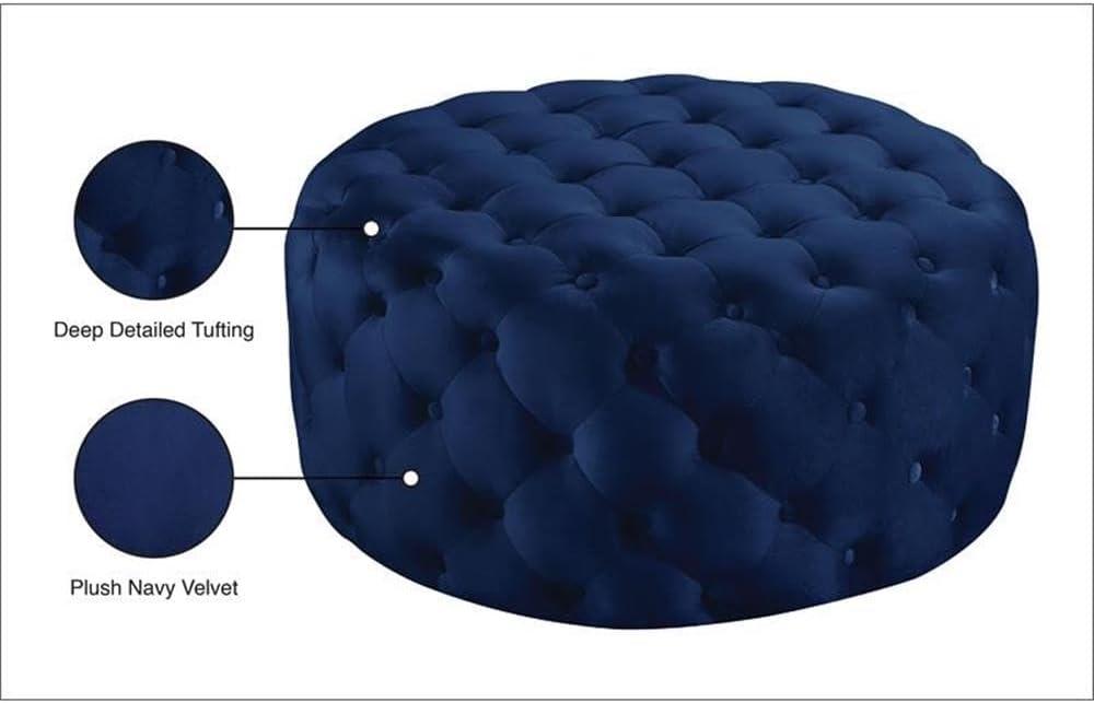 Meridian Furniture Addison Button Tufted Navy Velvet Ottoman and Bench