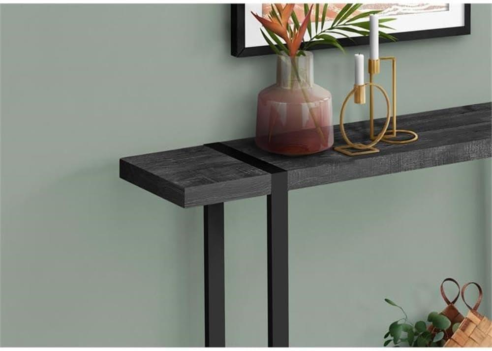 HetayC 2861 Accent Table, Console, Entryway, Narrow, Sofa, Living Room, Bedroom, Metal, Laminate, Black, Contemporary, Modern Table-48 L Reclaimed Wood-Look, 47.25" L x 12" W x 32" H