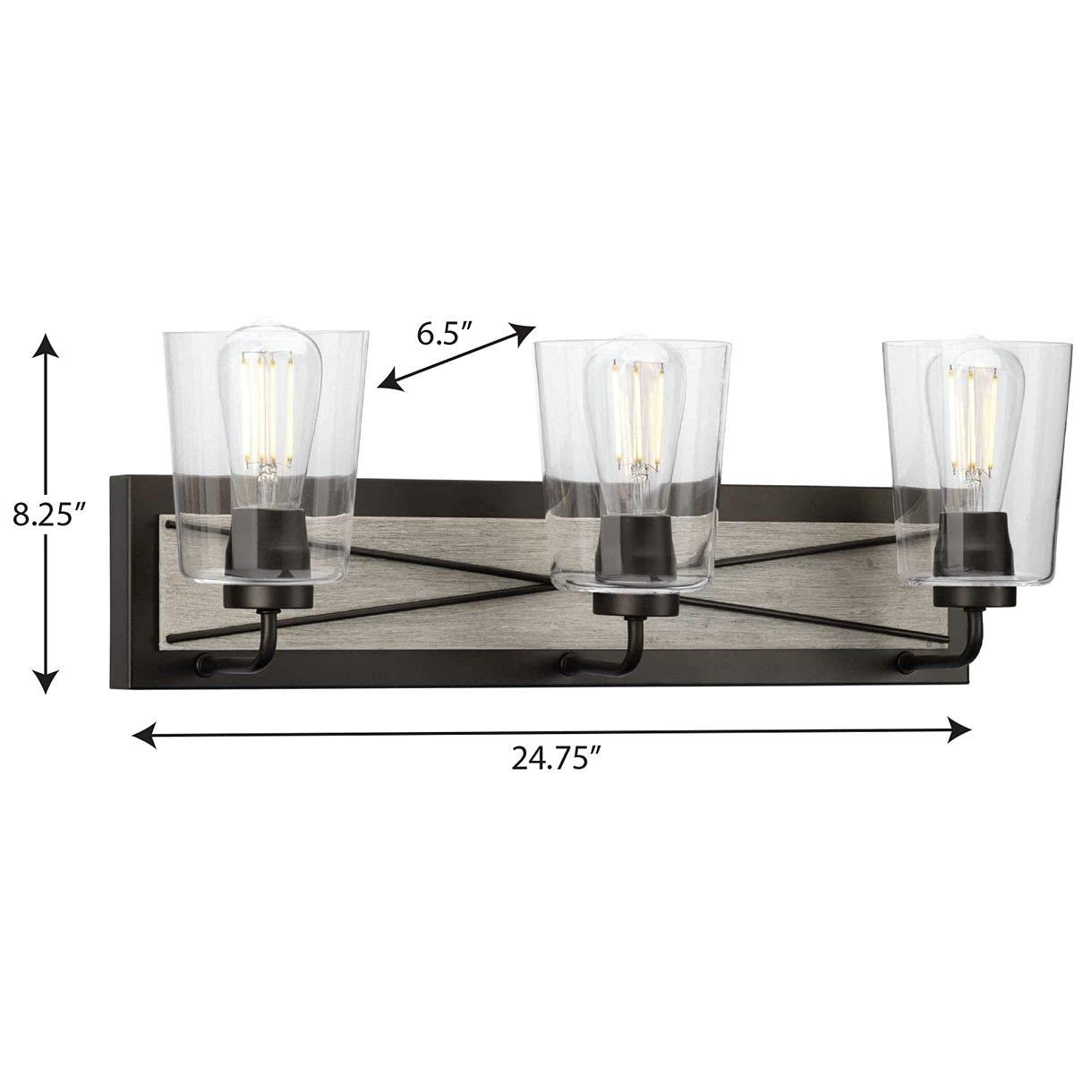 Progress Lighting Briarwood 3-Light Bath Vanity in Graphite with Clear Glass Shades