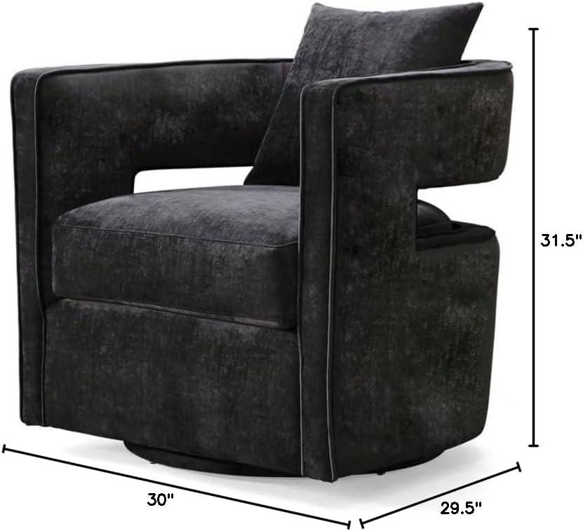 TOV Furniture Kennedy 17.8" Transitional Velvet Swivel Accent Chair in Black