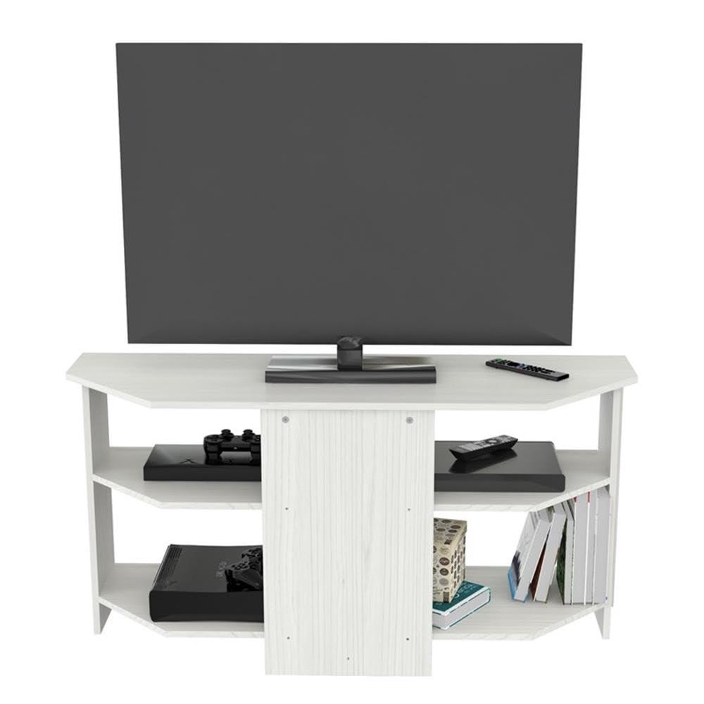 Inval 4-Shelf Corner TV Stand for TVs up to 60”, Washed Oak