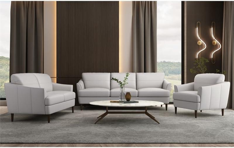 83" Helena Sofa Leather Pearl Gray - Acme Furniture: Faux Leather, Wood Frame, Includes Accent Pillow