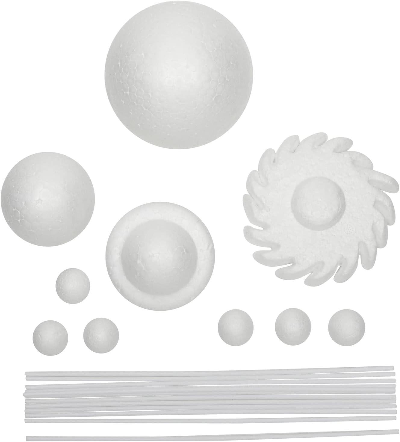 Genie Crafts 22 Piece 3D Solar System Model Kit for Crafts, Outer Space Science Projects, White Foam Balls and Dowels Included