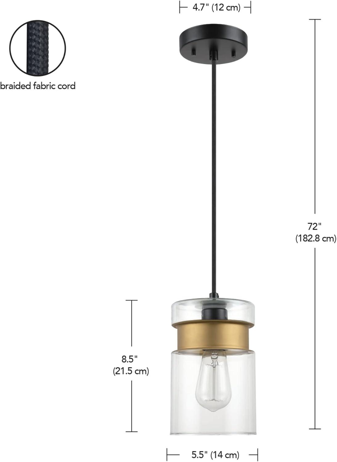 Globe Electric Dionne 1-Light Matte Black Pendant with Brass Accents and Clear Glass Shade, 61250