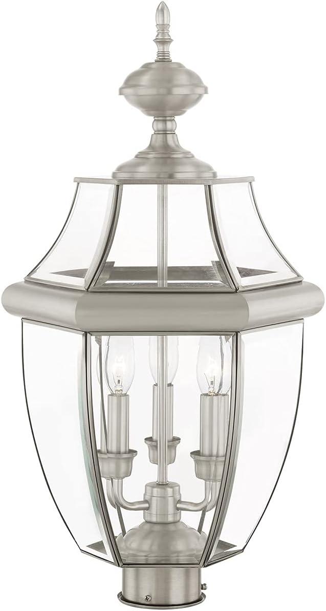 Monterey Brushed Nickel 3-Light Outdoor Post Lantern with Clear Beveled Glass