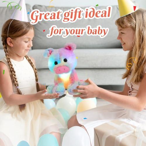 Glow Guards 12'' Light up Rainbow Piggy Stuffed Animal,LED Soft Farm Animal Pig Plush Toy with Night Lights,Ideal Children's Day Birthday Hoilday Gift for Toddler Kids