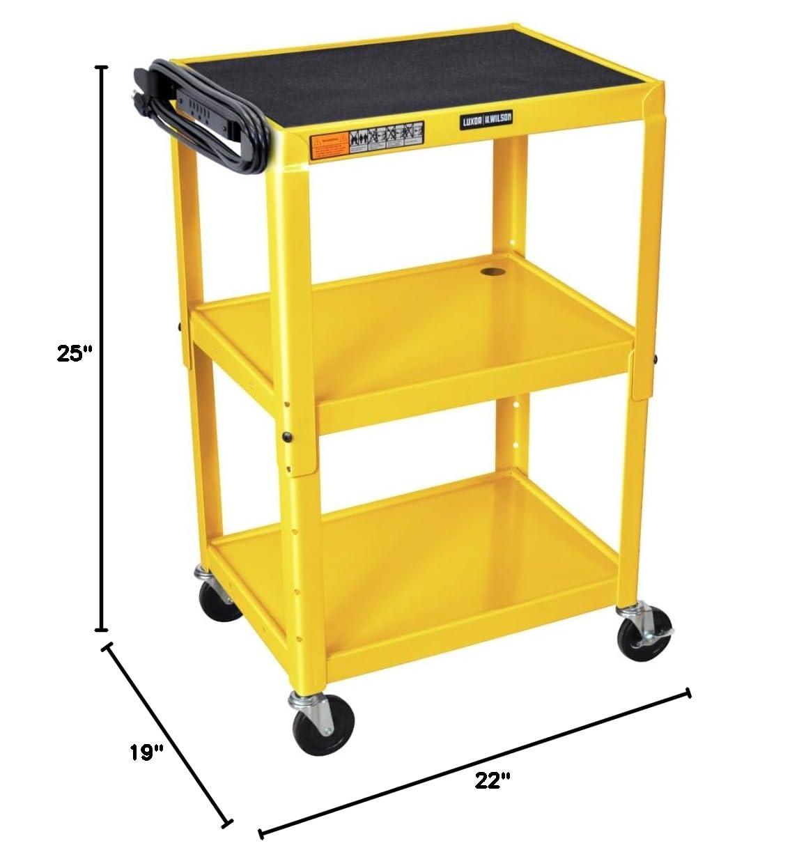 Luxor 18" x 24" Adjustable Height Metal Utility Cart - Yellow