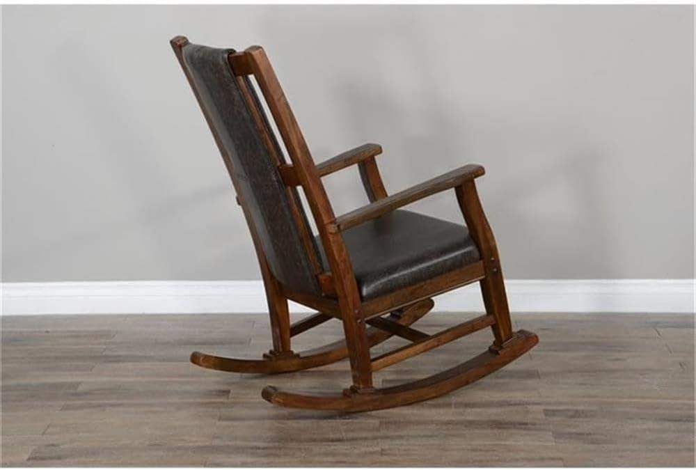 Pemberly Row Farmhouse Mahogany Wood Rocking Chair in Dark Brown