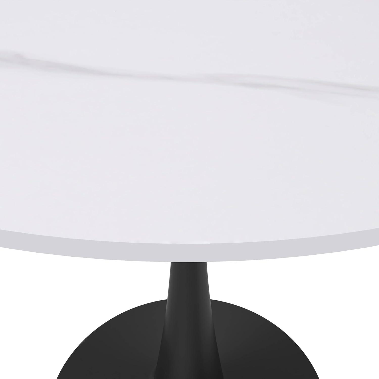 LeisureMod Bristol 31" Round Dining Table – Sintered Stone Top Accent Café Table & Sturdy Steel Black Pedestal Base for Kitchen and Small Spaces
