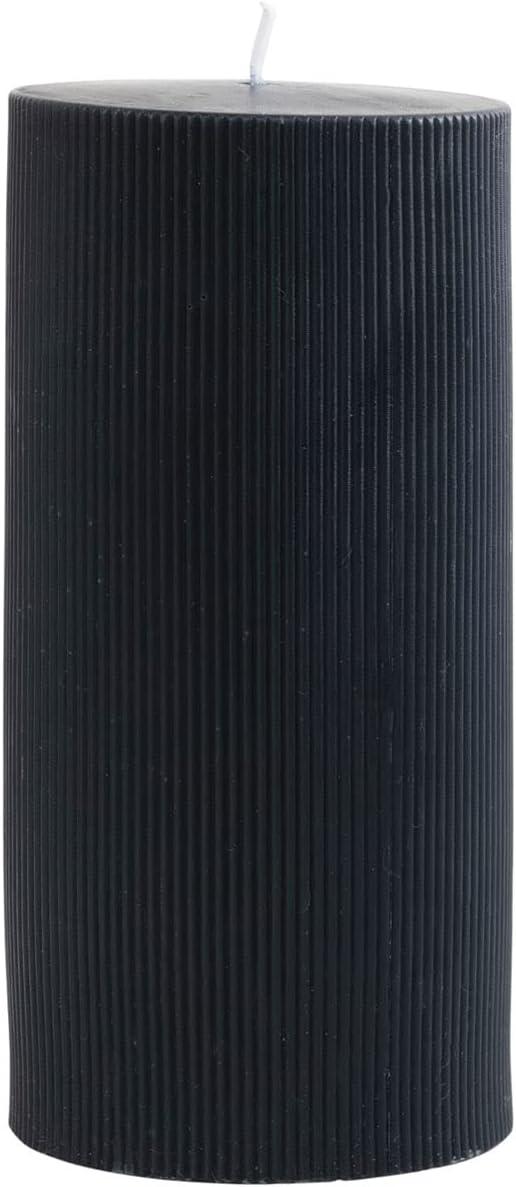 Unscented Pleated Pillar Candle in Powder Finish, Black Noir
