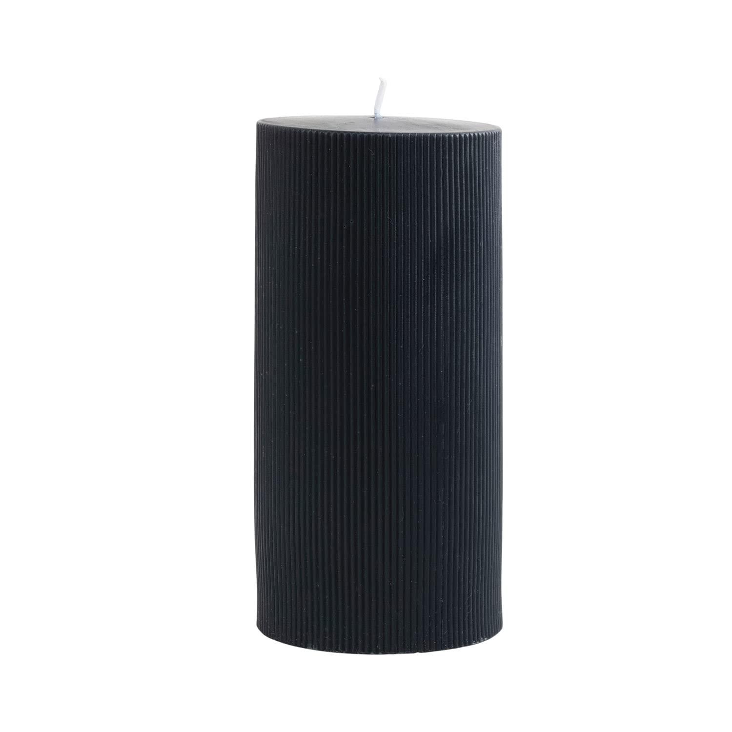 Unscented Pleated Pillar Candle in Powder Finish, Black Noir