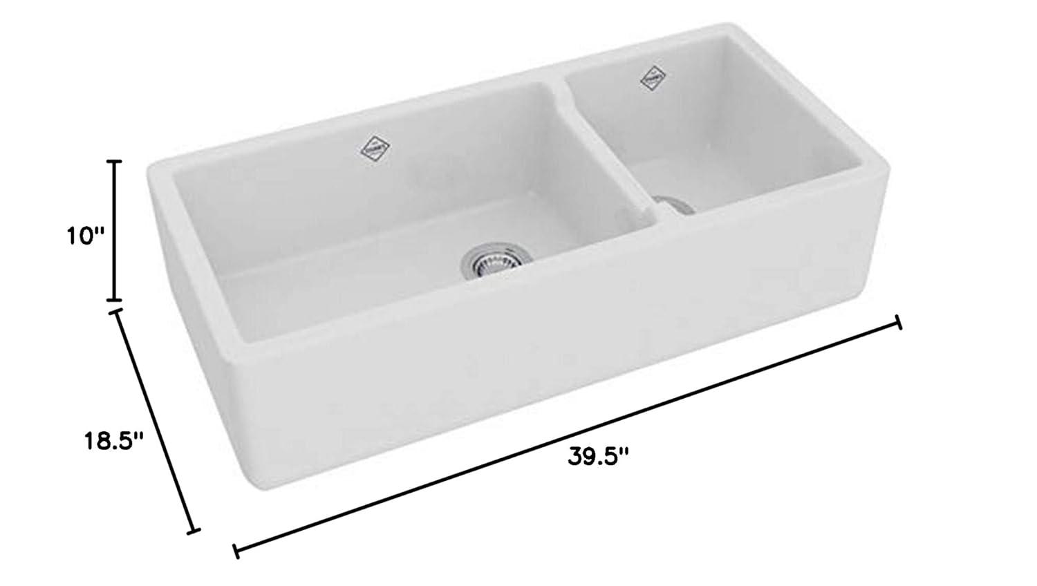 Shaws RC4019WH Lancaster 40" Double Bowl Farmhouse Apron Front Fireclay Kitchen Sink