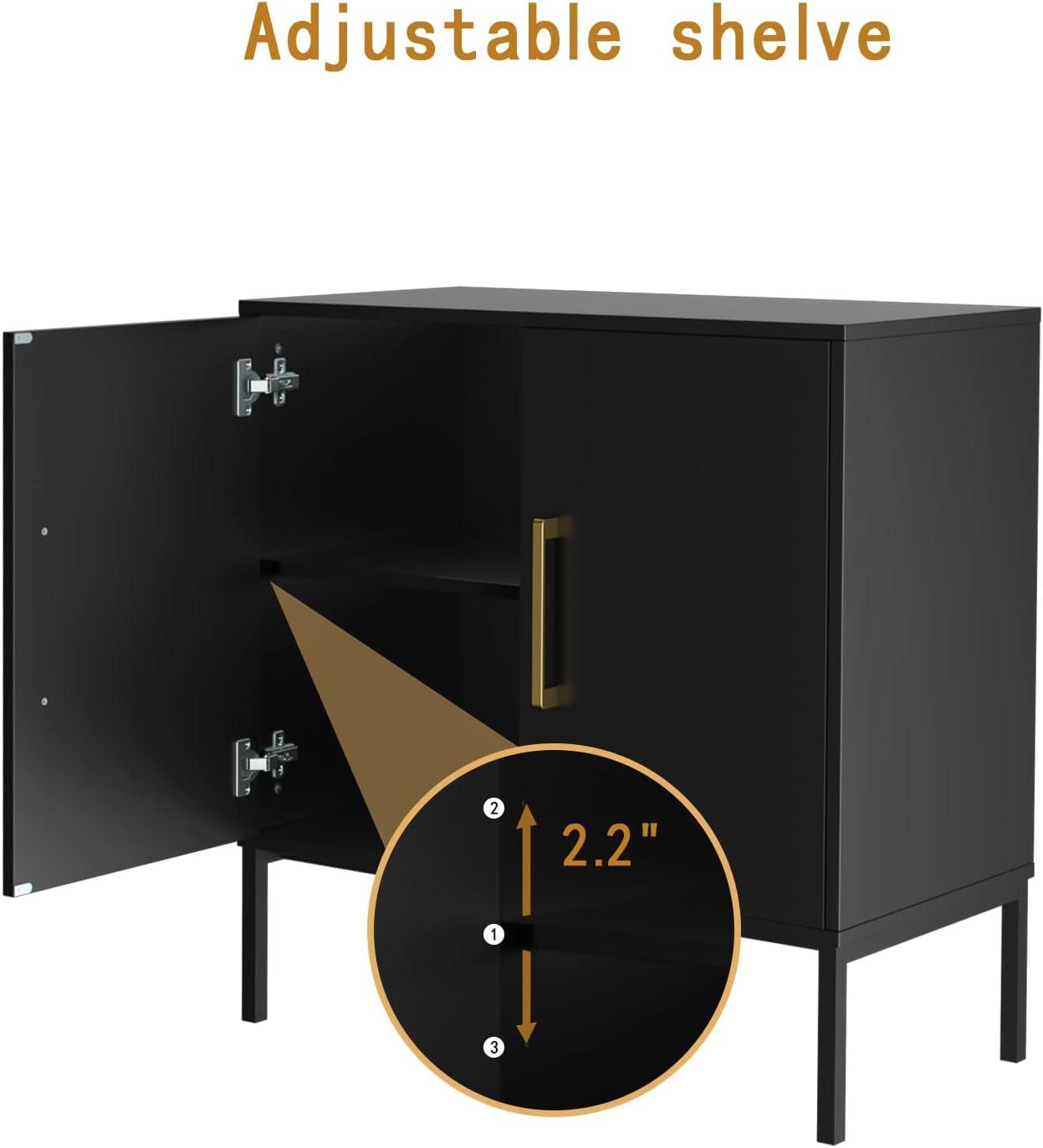 Sideboard Buffet Cabinet, Black Storage Cabinet with 2 Doors and Adjustable Shelves, Accent Cabinet for Dining Room,Hallway